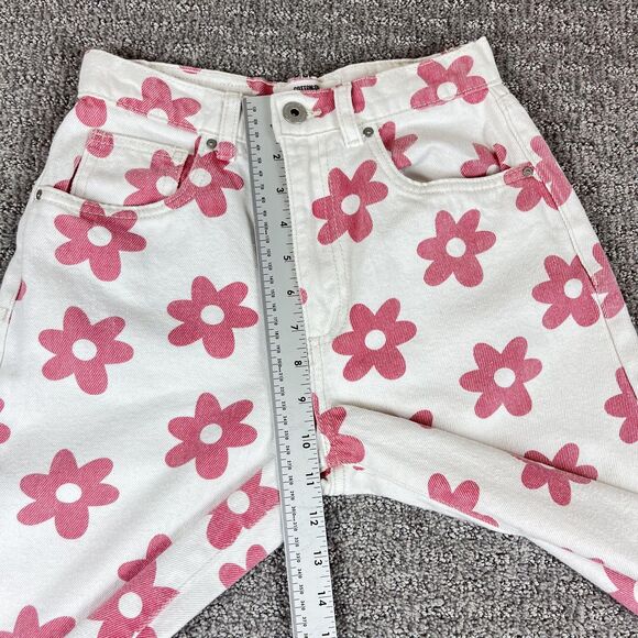 Cotton On Jeans Womens 2 White Pink Daisy Floral Loose Straight High Rise Denim - Picture 5 of 12